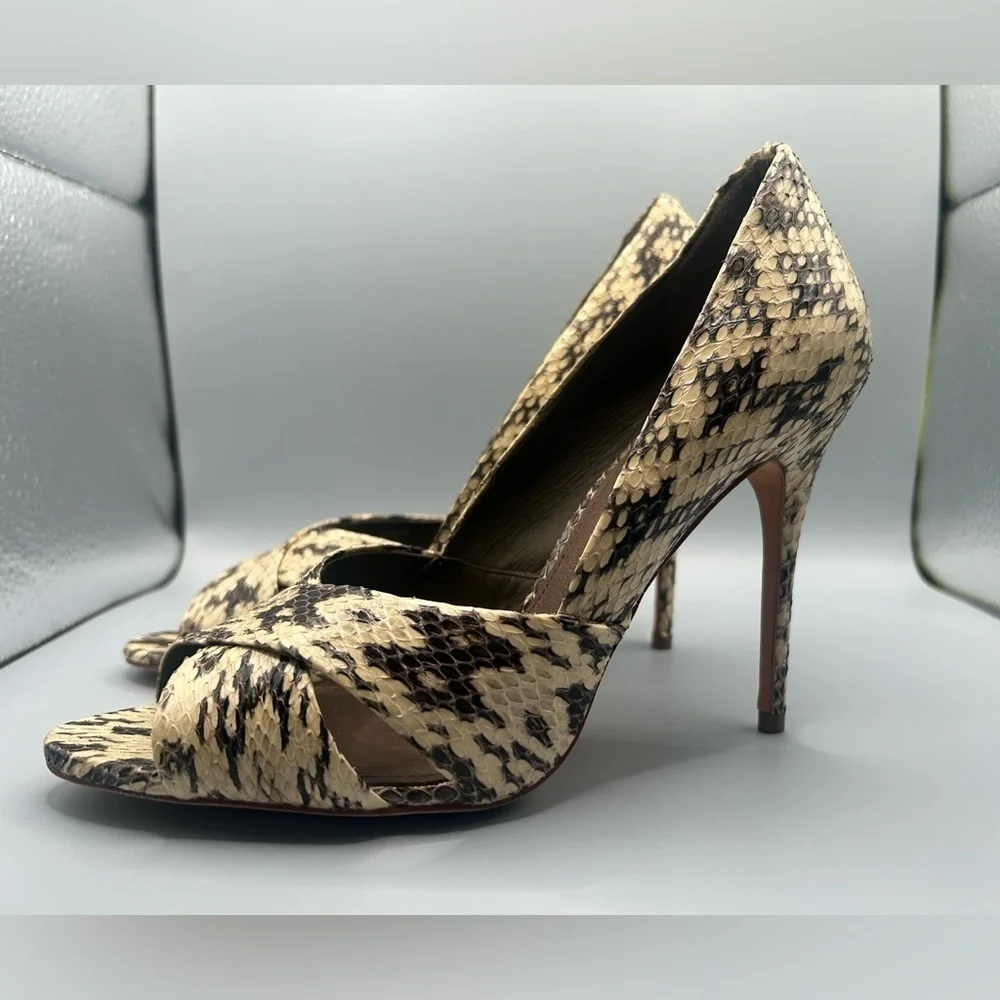 Tory Burch All Leather Snakeskin Peep Toe Pumps Size: 8